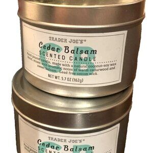 2 Trader Joe's Cedar Balsam Scented Candles Cotton Wick Silver Tin